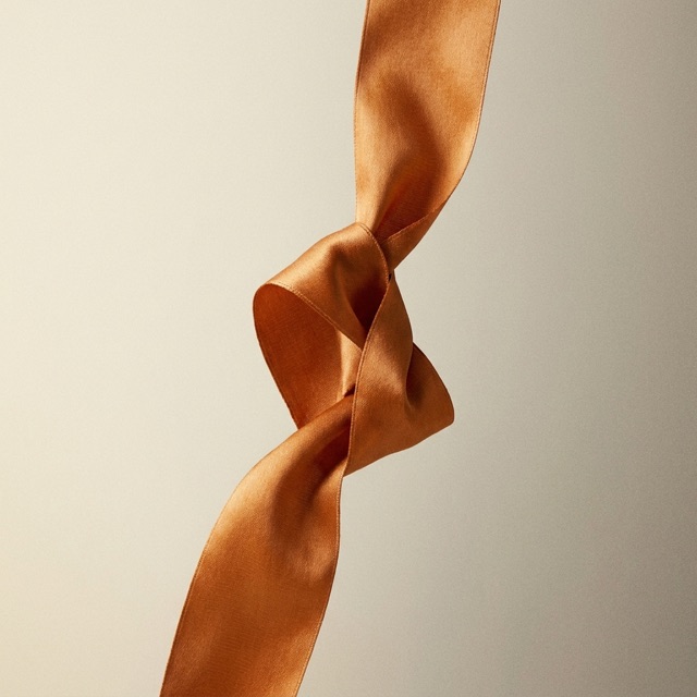 A loose knot tied in a copper silk ribbon